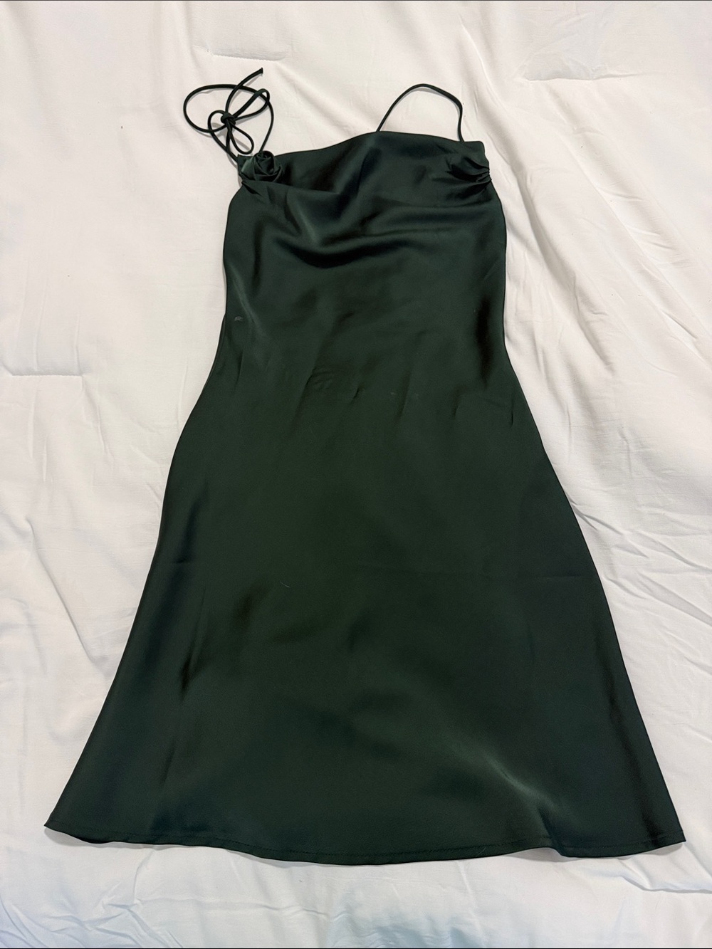 H&M Dark Green Satin Strapless Slip Dress